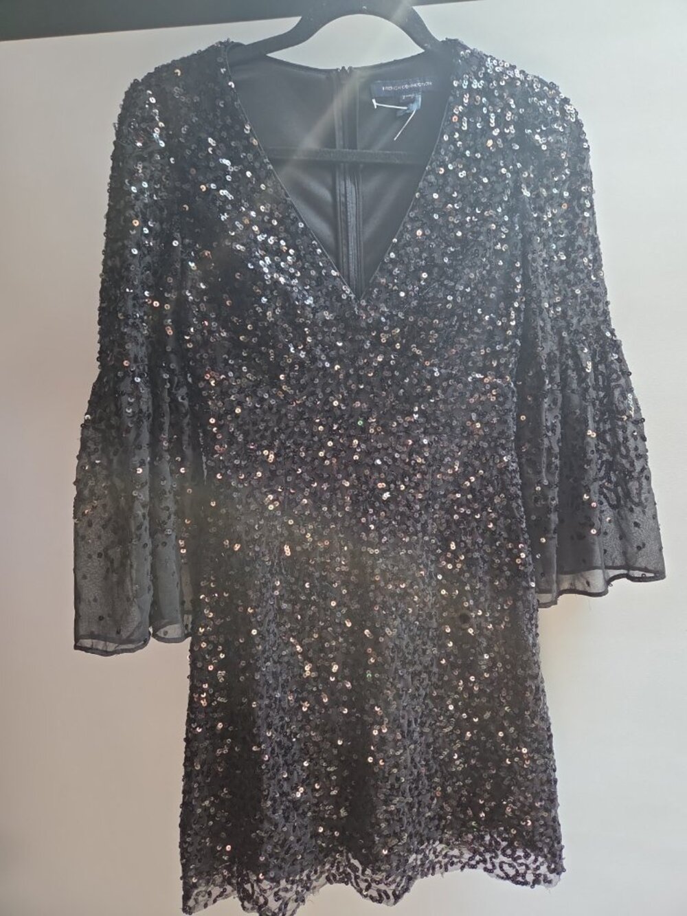 New French Connection Cellienne Black Sequin Mini Dress US 0 UK 4 No Tag